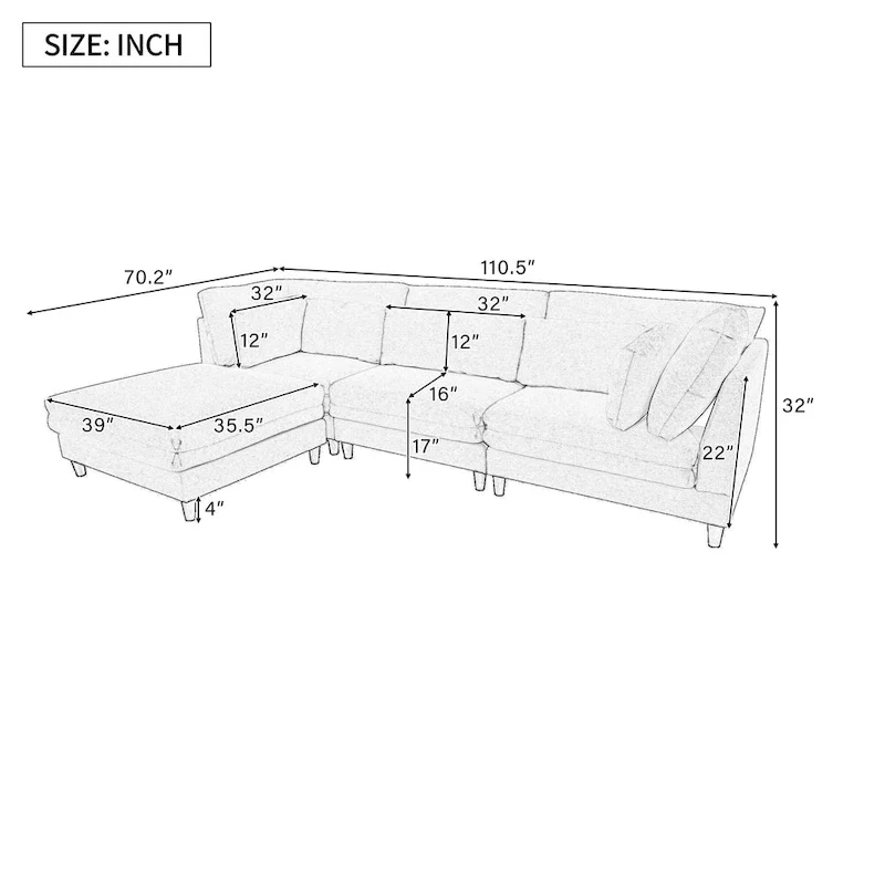 Modular Sectional Sofa with Ottoman and Pillows