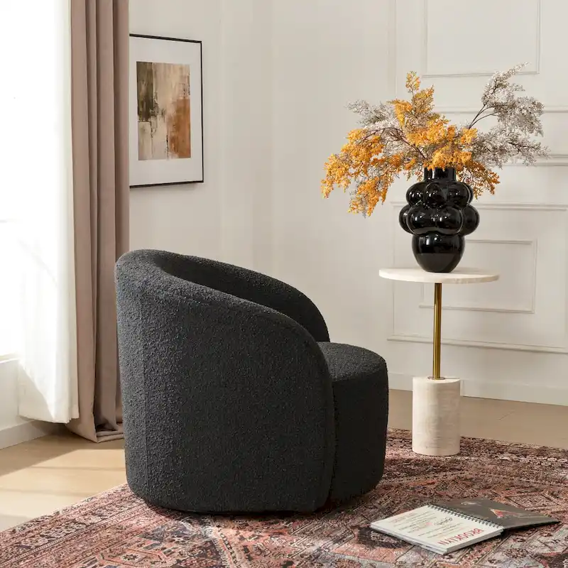 KINWELL 34 W Upholstered Boucle Swivel Barrel Accent Chair