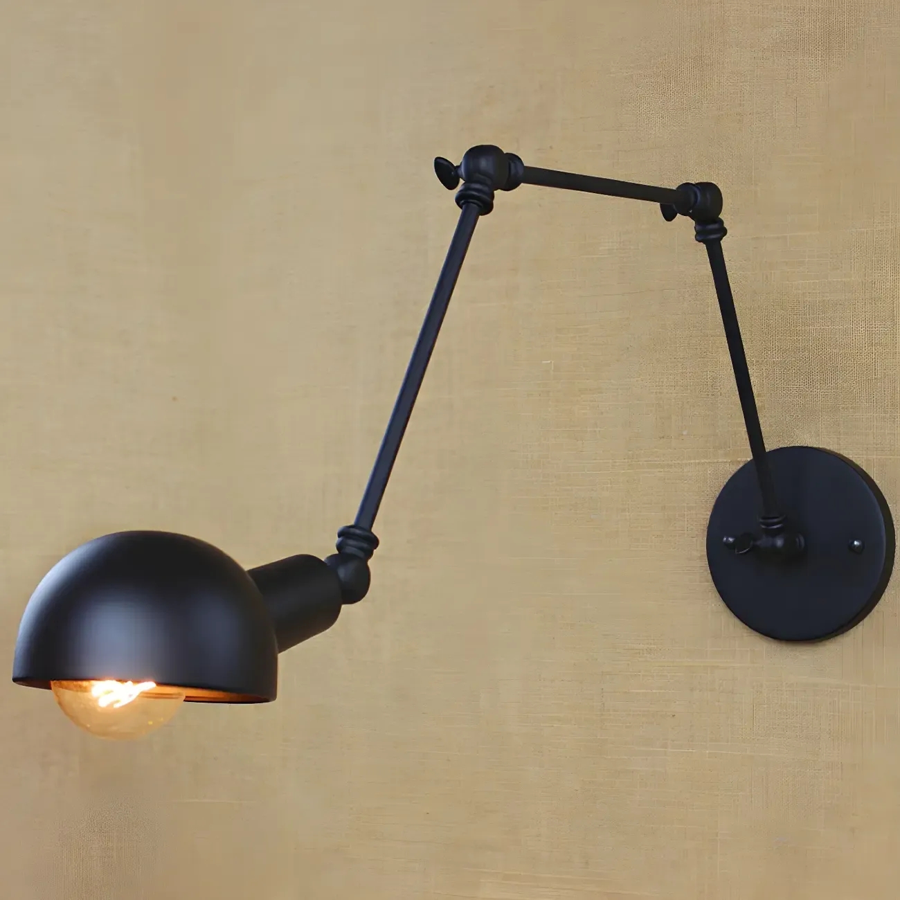 Industrial Metal Black Bowl Swing Arm Wall Light