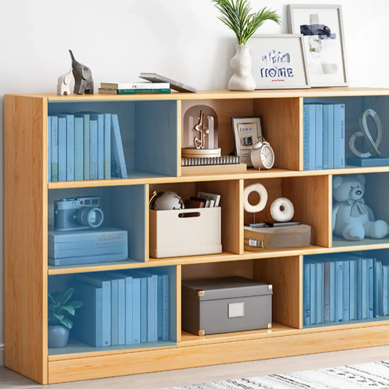 Simple Natural Finish Modular Vertical Wood Bookcase