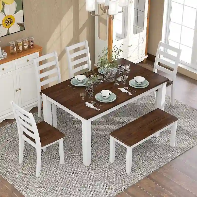 6-Piece Dining Room Table Set with 4 Chairs & a Bench