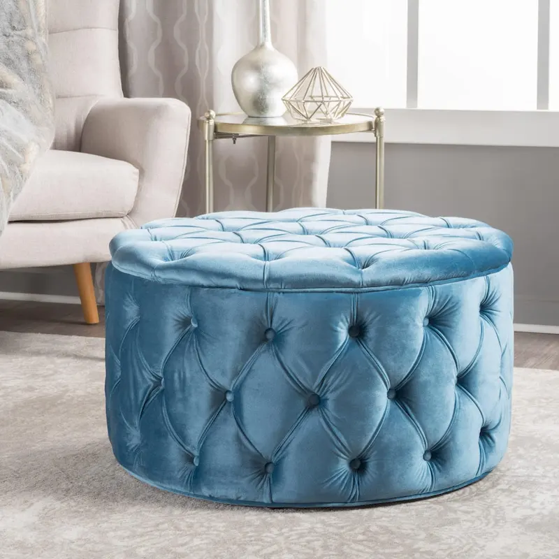 Zelfa Modern Glam Tufted Velvet Round Ottoman by Christopher Knight Home