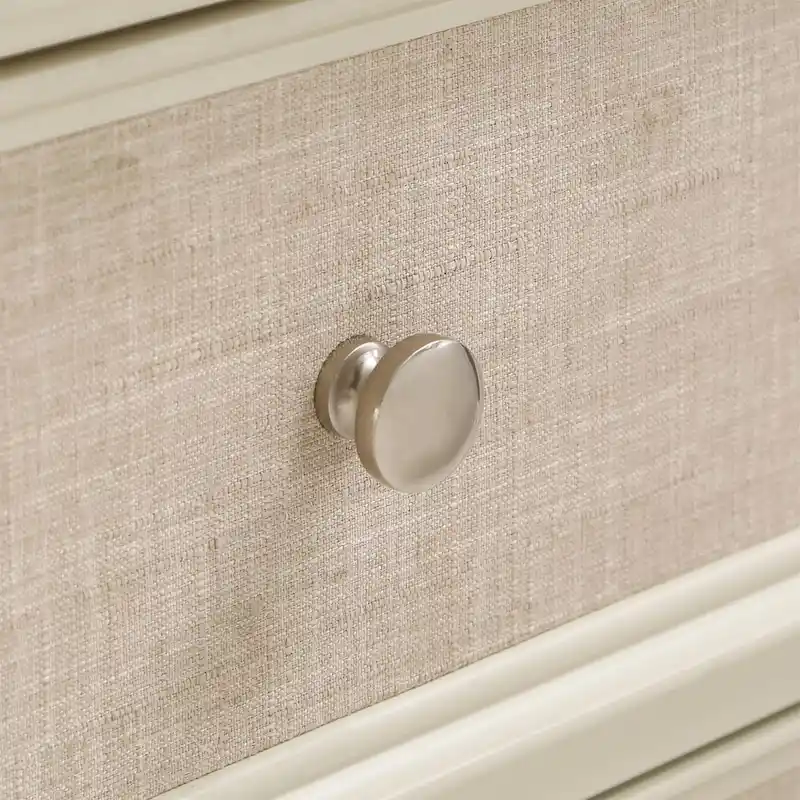 White Finish Beige Linen Drawer Face Dresser