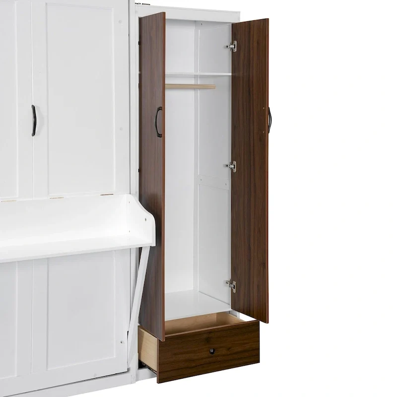 Queen Size Murphy Wall Bed with Wardrobe, Drawers and Fold-Down Desk