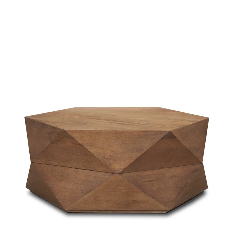 Black Solid Wood Hexagonal Coffee Table With Storage