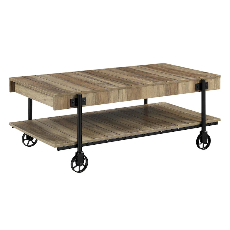 Farmhouse Steel 2-Piece Coffee Table Set with Shelf