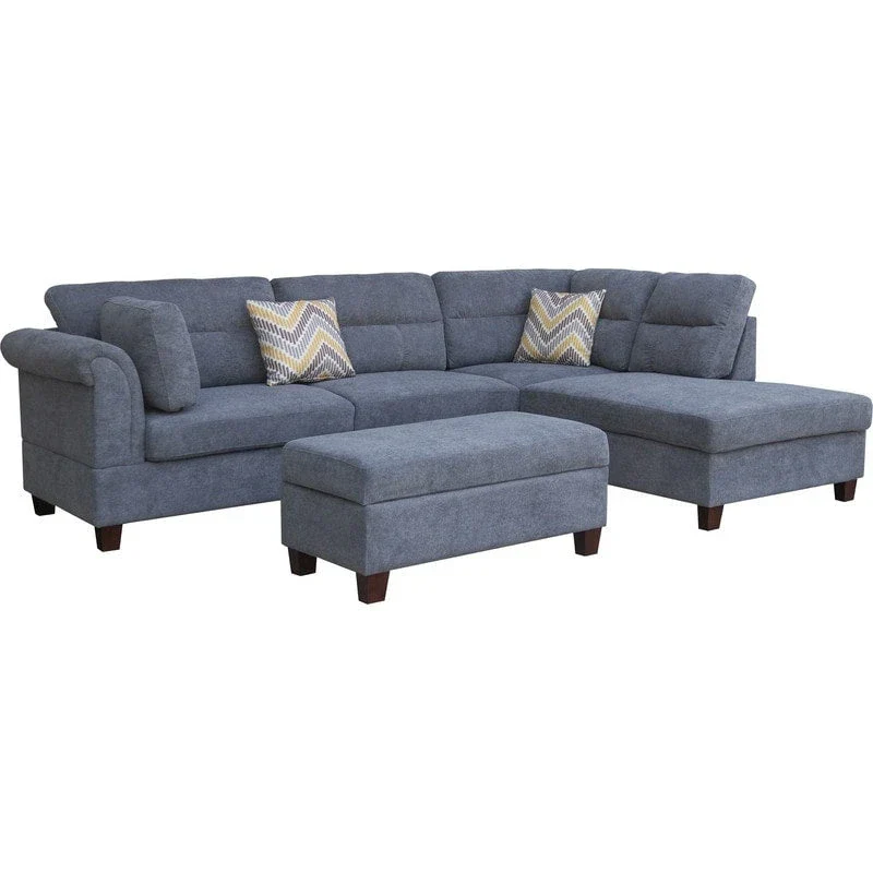 Diego 103.5 Fabric Sectional Sofa with Right Facing Chaise, Storage Ottoman, and 2 Accent Pillows