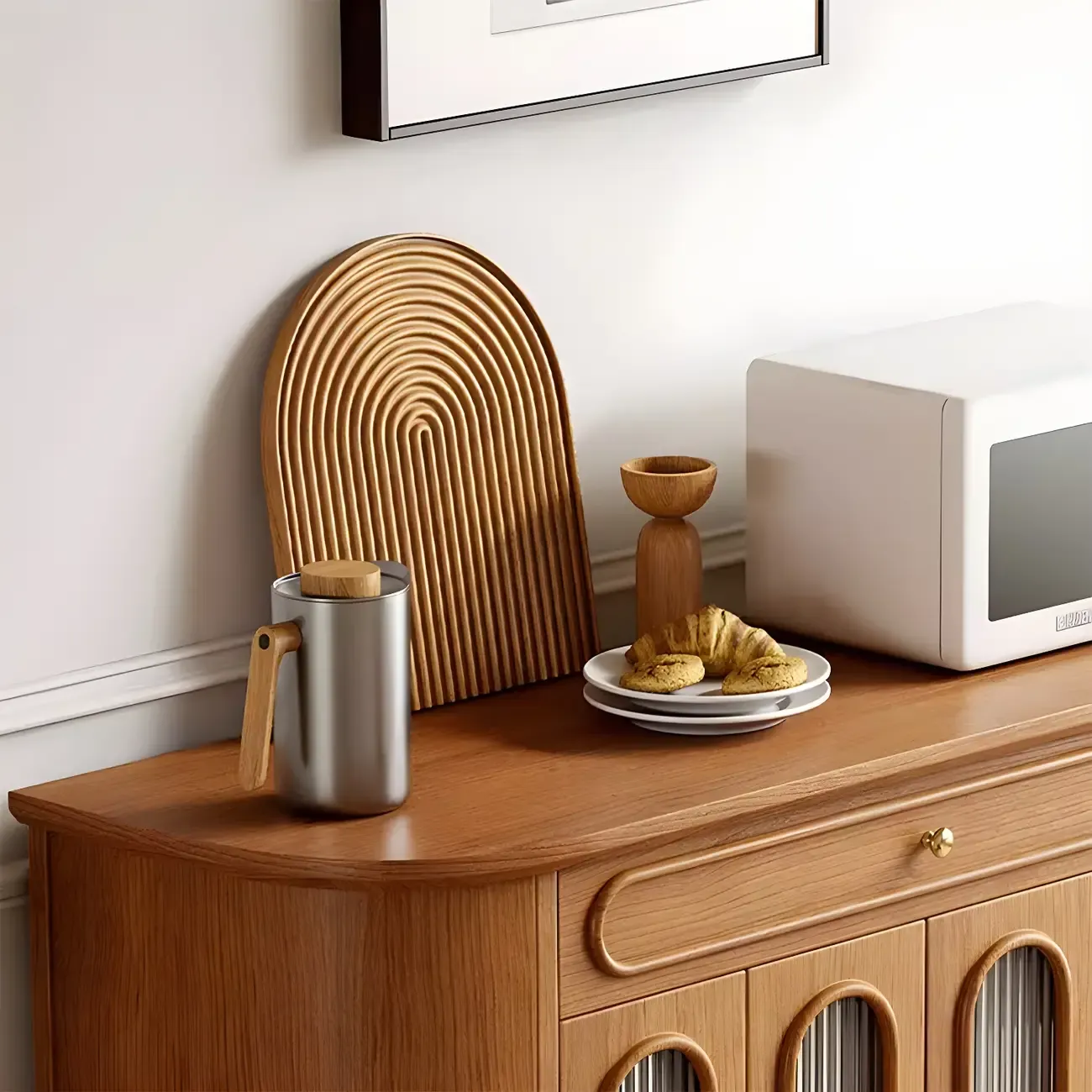 French Country Wooden Buffet Table with Cabinets