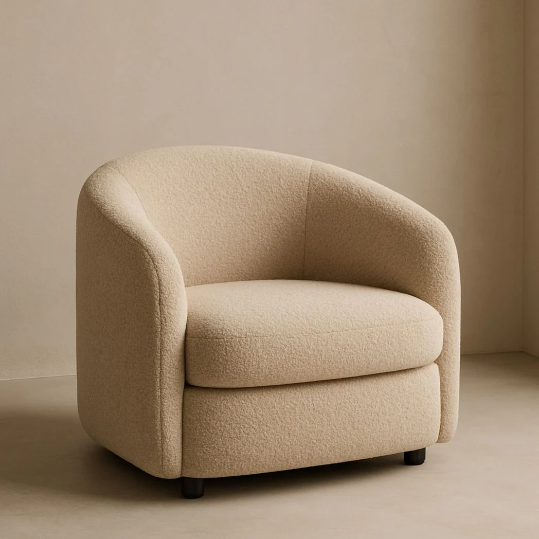 Fauteuil Lounge en Tissu Bouclé Beige