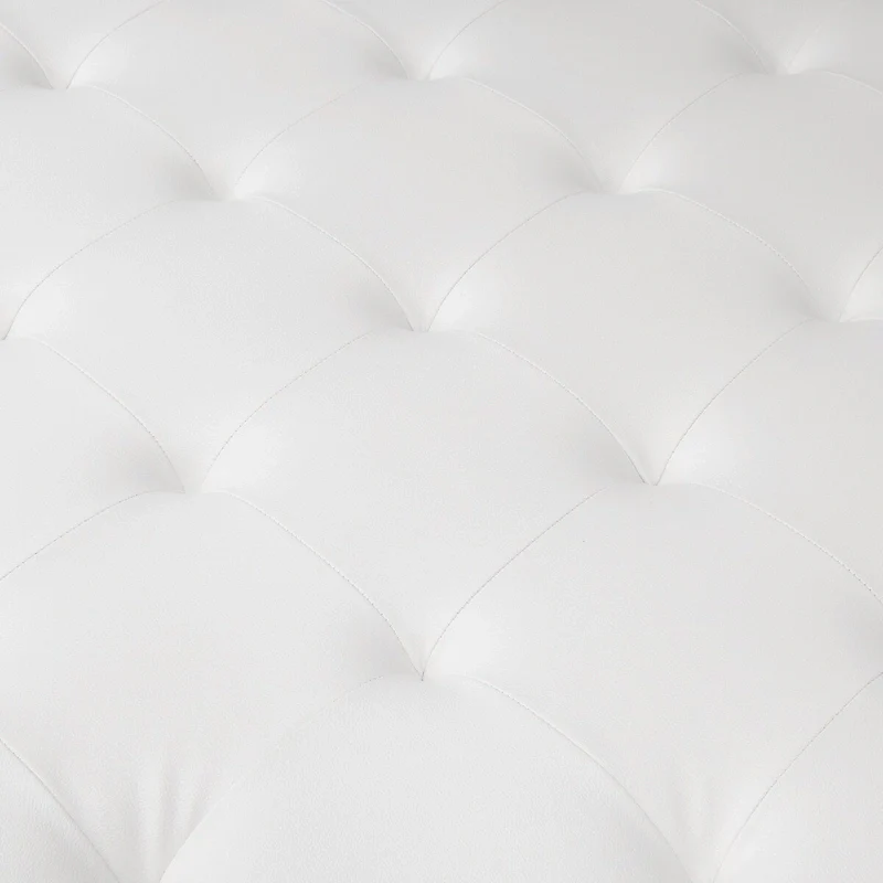 Metal and Tufted Leather Large Cocktail Ottoman