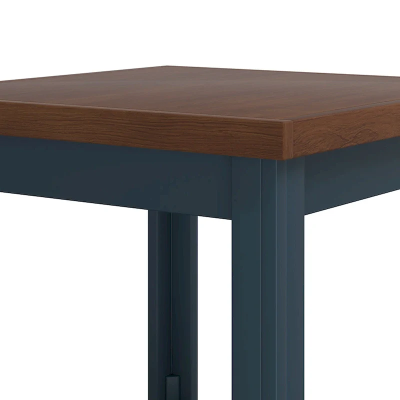 24 inch Side Table, No Assembly Required, Blue Denim and Whiskey Finish