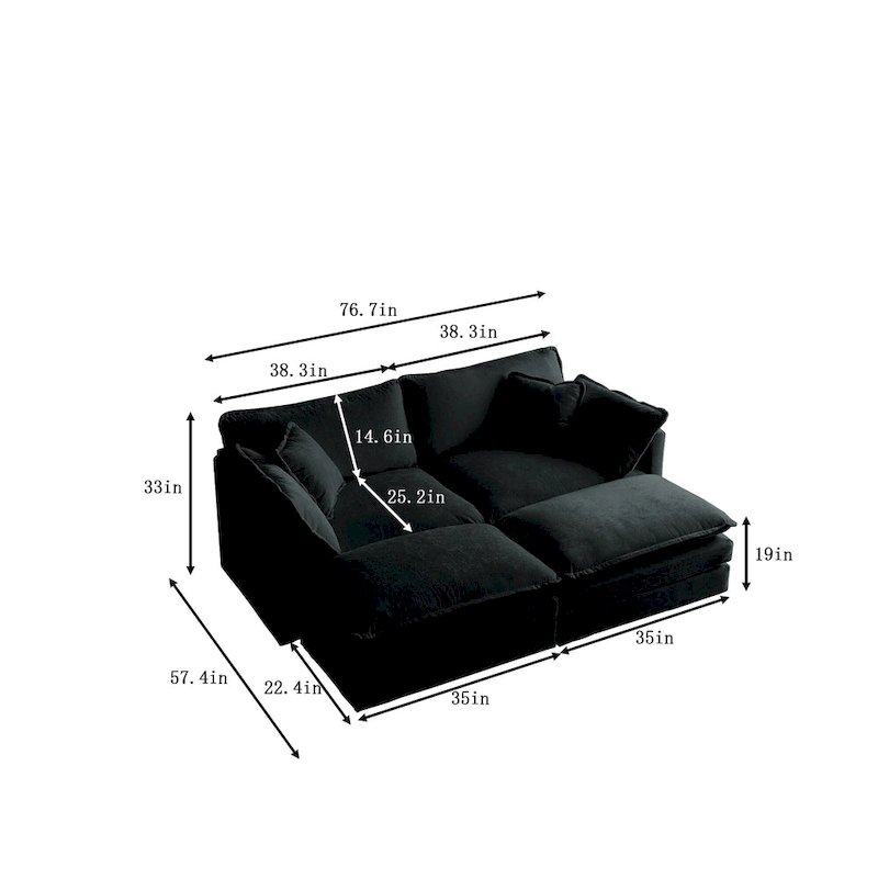 4-Piece Modular Chenille Upholstered Sleeper Sectional Sofa Bed with Ottoman