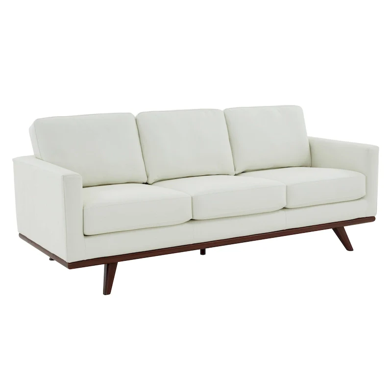 Chester Leather 3-Seater Sofa with Birch Wood Base Modern Living Room Couch with Removable Cushions - 83