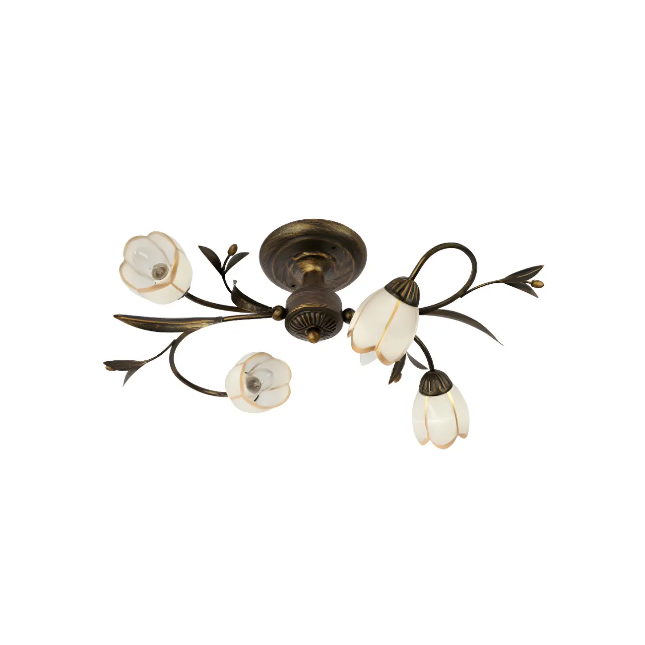 Antique Brass Vintage Floral Semi Flush Ceiling Light