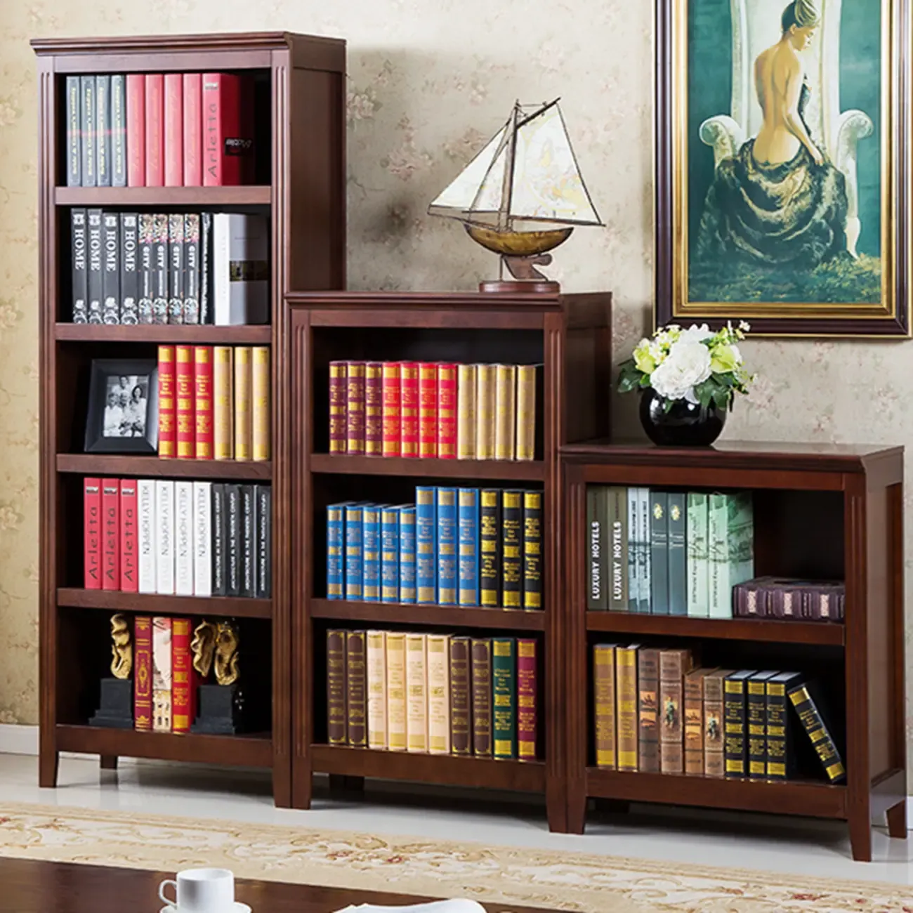 Classic Birch Wood 5-Tier Vertical Barrister Bookcase