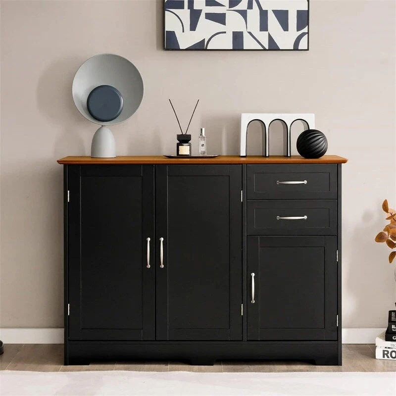 White / Black Buffet Sideboard with 2 Drawers and 2 Cabinets