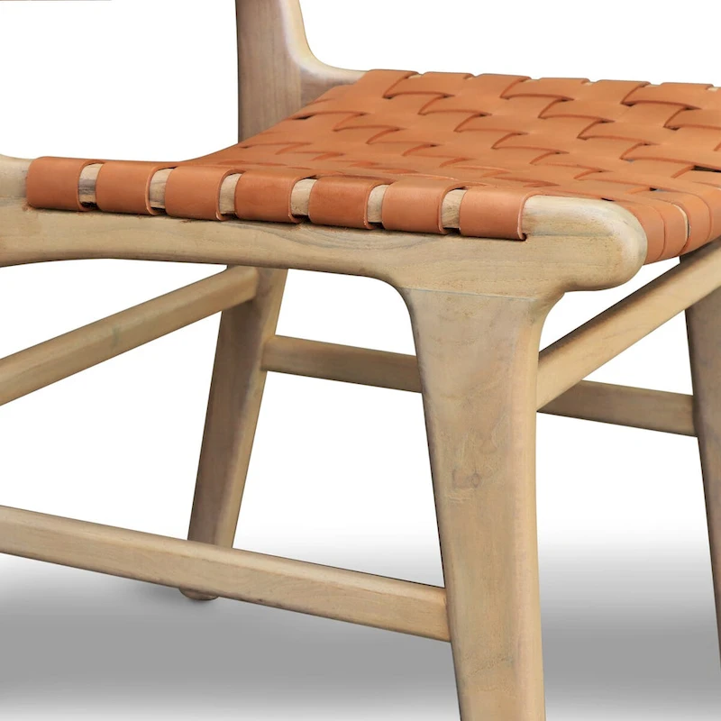 Poly and Bark Banda Teak & Leather Dining Chair - Solid Teak Wood Frame