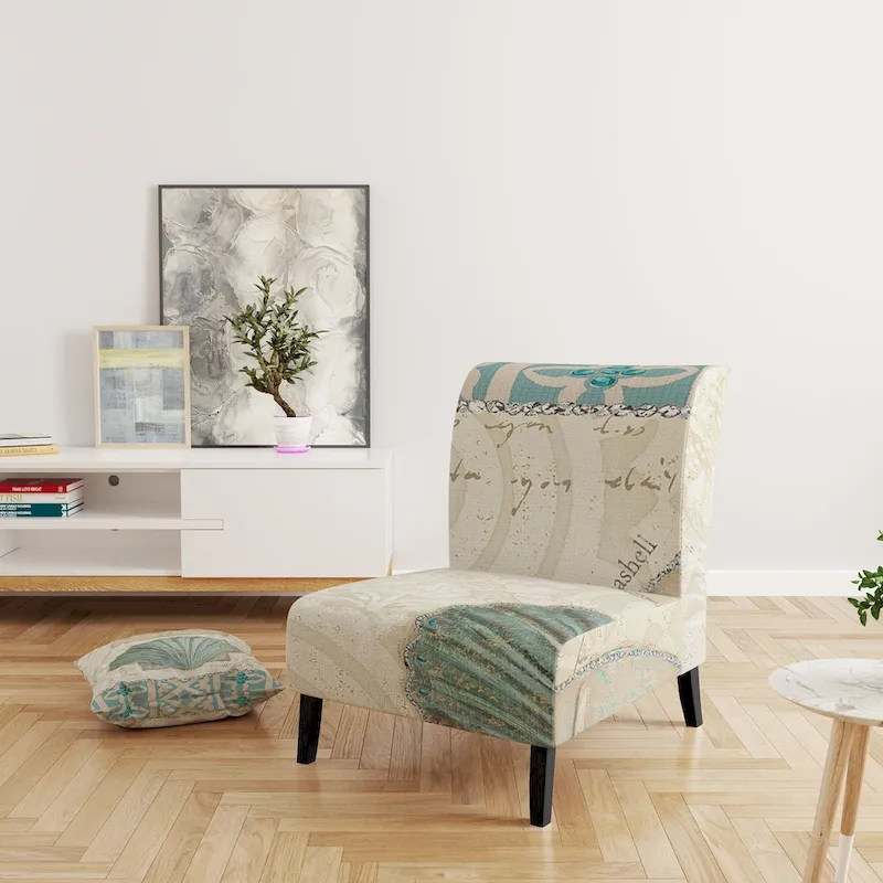 Designart  Seastar And Blue Sea Shell II  Upholstered Nautical & Coastal Accent Chair - Arm Chair