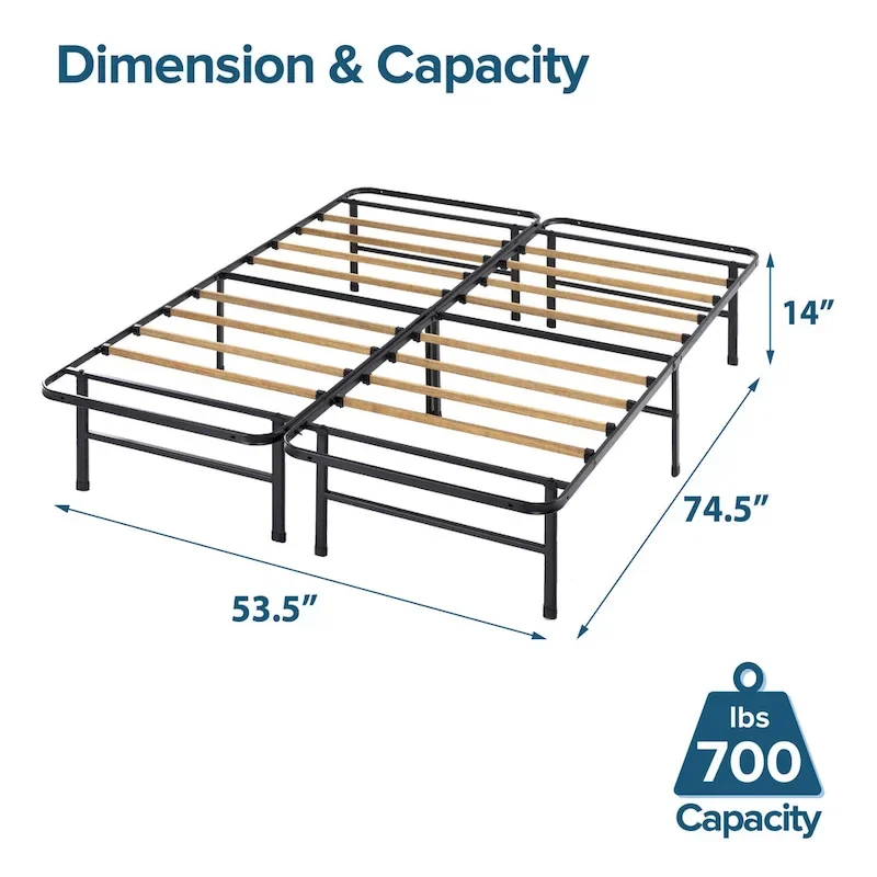 Priage by ZINUS Black Metal SmartBase 14 Inch Essential Mattress Foundation with Bamboo Slats