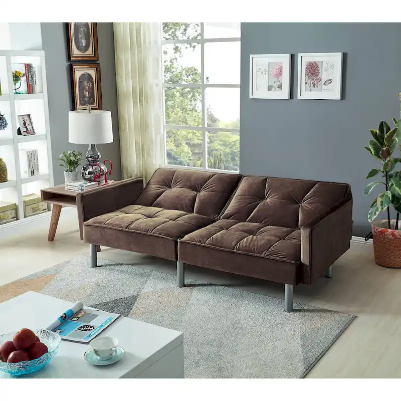 75.6 Lovely Velvet Convertible Sleeper Sofa Bed Futon Love Seats