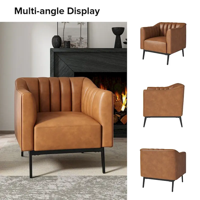 Alfons Industrial Leather Chair with Channel Tufting and Metal Leg by HULALA HOME