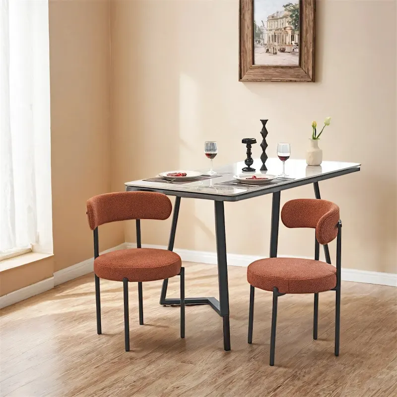 Boucle Dining Chairs,Mid-Century Modern Curved Backrest Chair,2 PCS