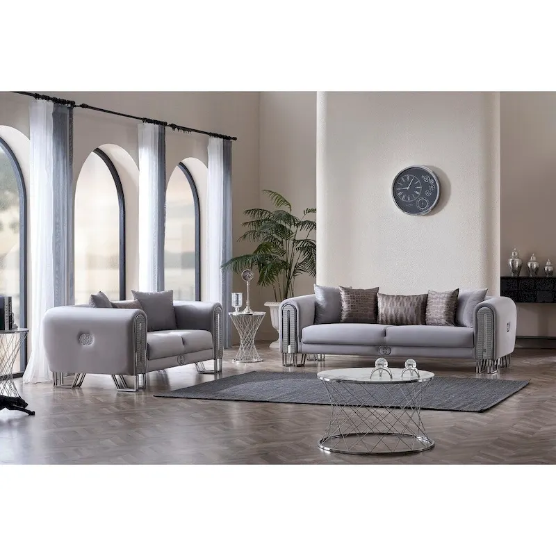 Kamelya 2-Pieces One Sofa One Loveseat Living Room Set, Metal Leg, Pillow Back