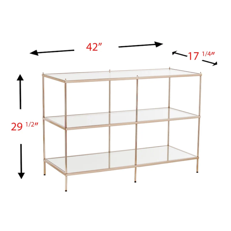 SEI Furniture Grant Modern Metal Console Table with Glass Top and Shelves