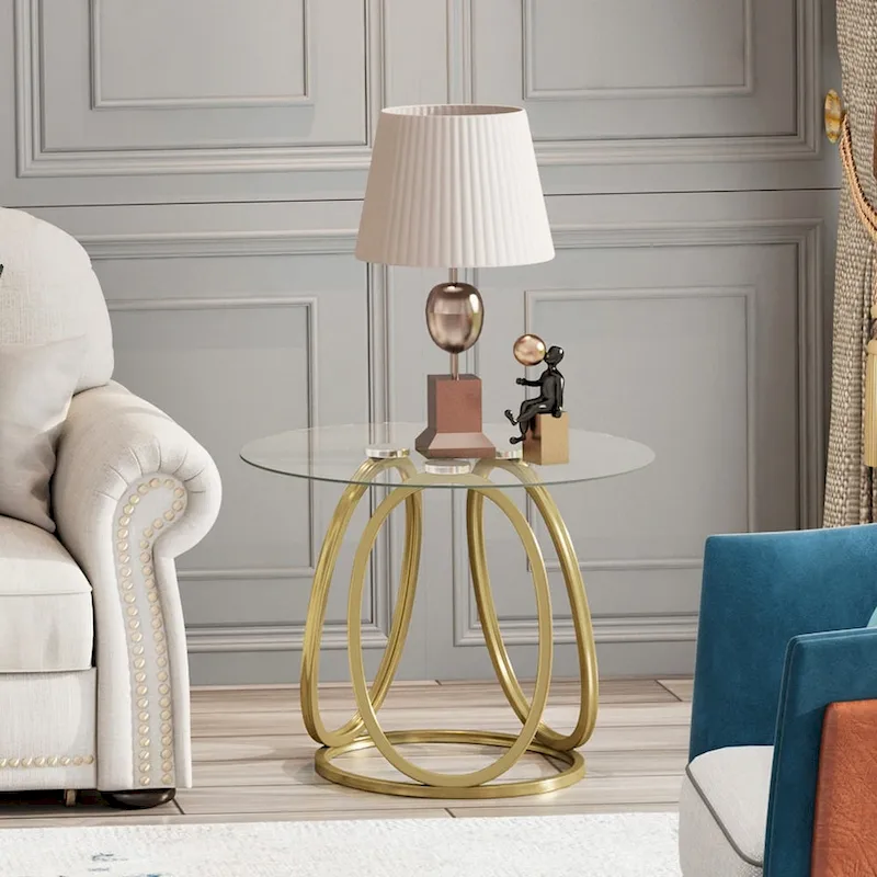 Myhozm Glass Living Room Side Table with Metal Frame