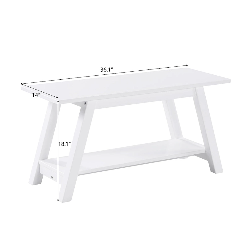 Roundhill Furniture Elyz Solid Wood Bench with Shelf, White