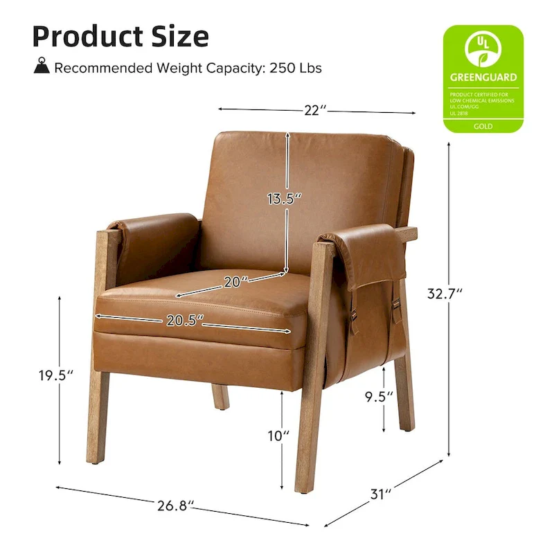 Olivia Farmhouse Faux Leather Accent Chair with Solid Wood Legs Sets of 2 by HULALA HOME