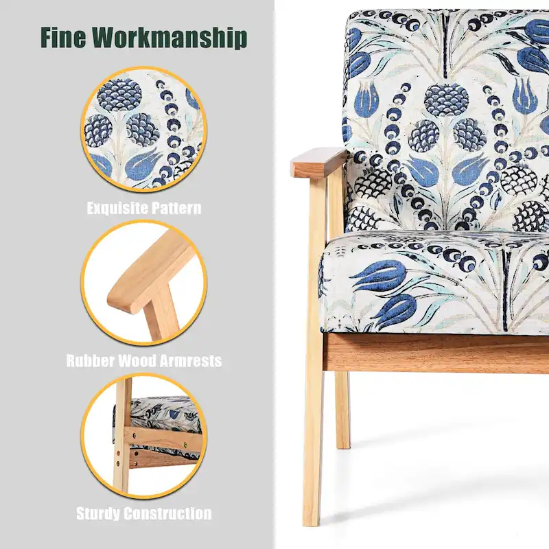 Gymax 2PCS Accent Armchair Upholstered Chair Home Office w/ Wooden - 25 x 26.5 x 32