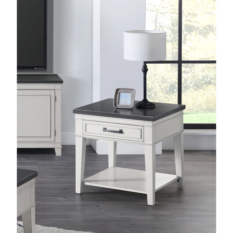 Del Mar 24 White and Grey 1-Drawer End Table