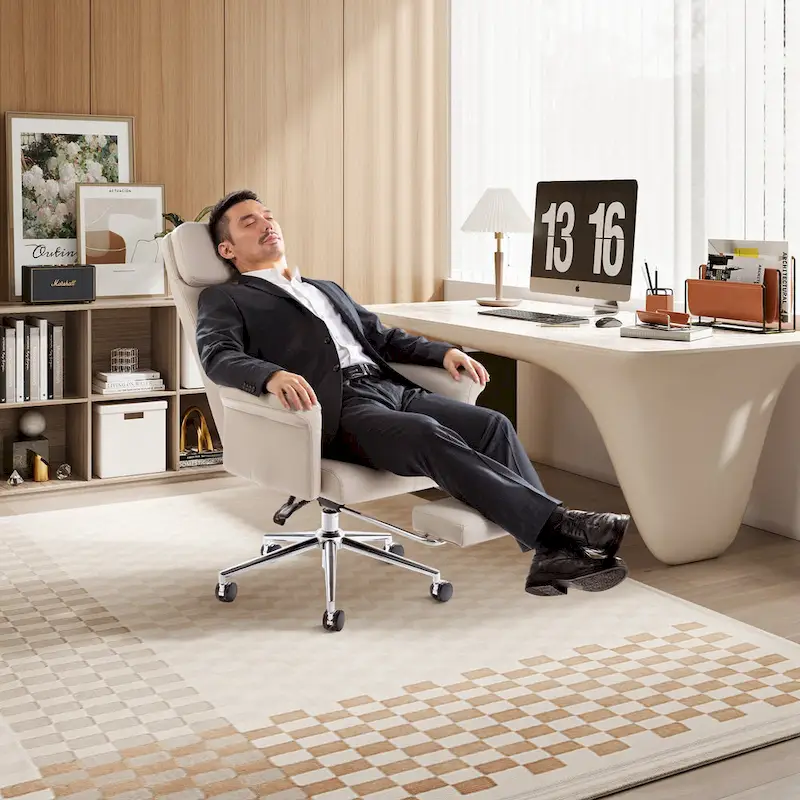 Glitzhome 49H Modern Adjustable Swivel High Back Ergonomic Office Chair with Armrest and Extendable Footrest