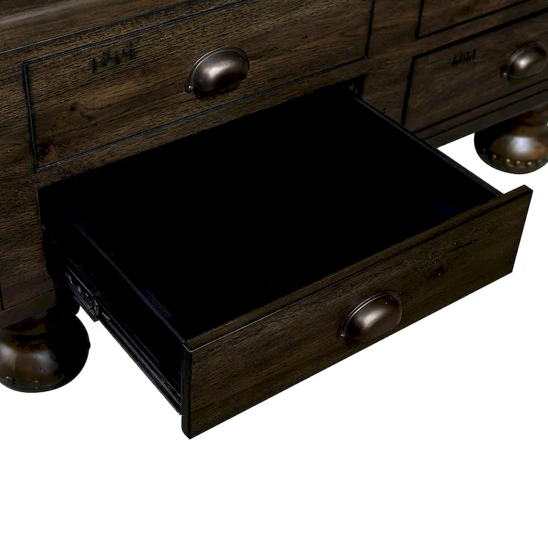 Rectangle Coffee Table, 4 Drawers, Pine Wood & MDF, Oak Veneer, Gourd Legs, 40