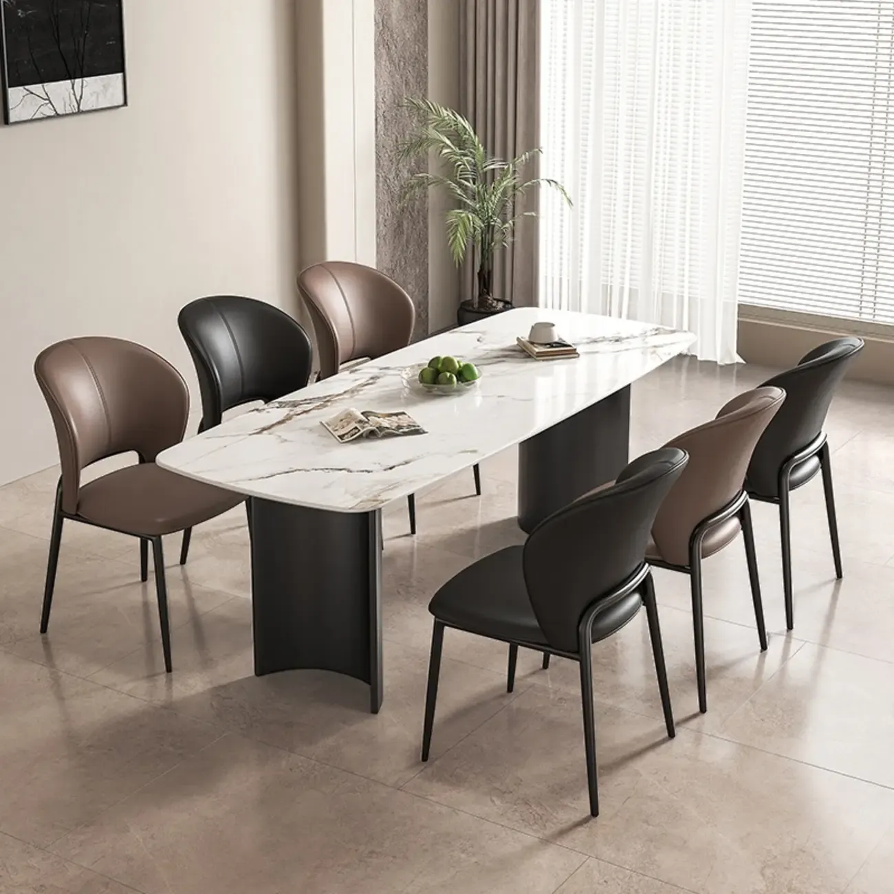 Modern Faux Leather Curved Low Back Dining Chair