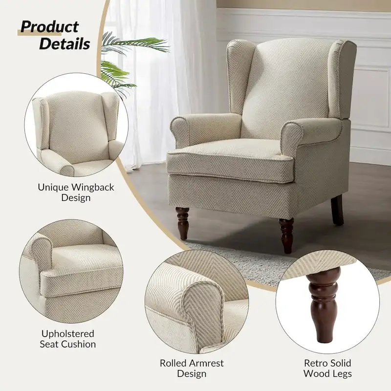 Epimethis Traditional Fabric Accent Wingback Armchair with Turned Legs by HULALA HOME