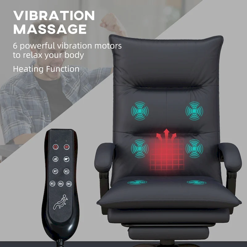 Vinsetto High Back Massage Office Chair with 6 Vibration Points, Heated Reclining Microfiber Computer Chair with Footrest