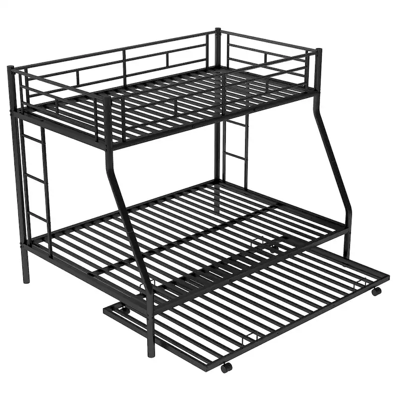 Twin over Full Bed Bunk with Sturdy Steel Frame with Trundle