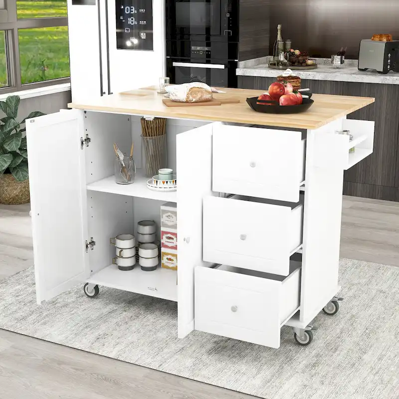 52.7 Inch Width Rolling Mobile Kitchen Island with Locking Wheels