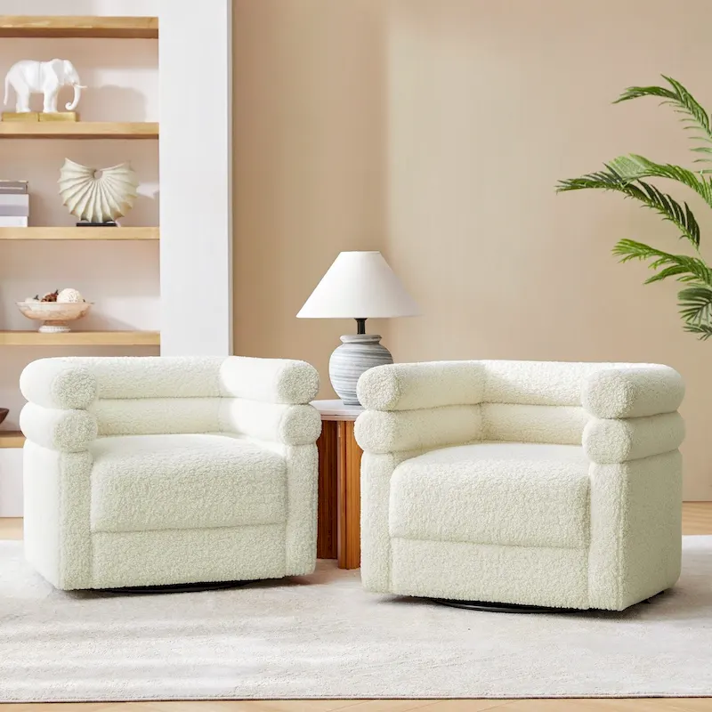 Rosa Modern Boucle Swivel Chair with Pillow Set of 2 by HULALA HOME