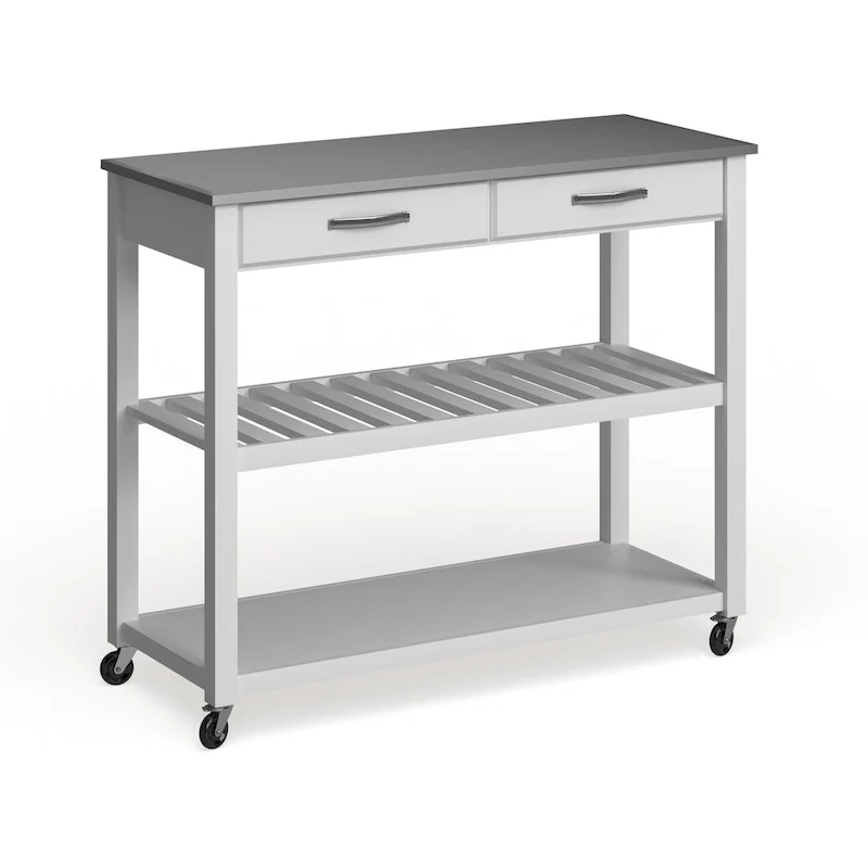 White Wood/ Stainless Steel Kitchen Cart Island - 17d x 43w x 35h