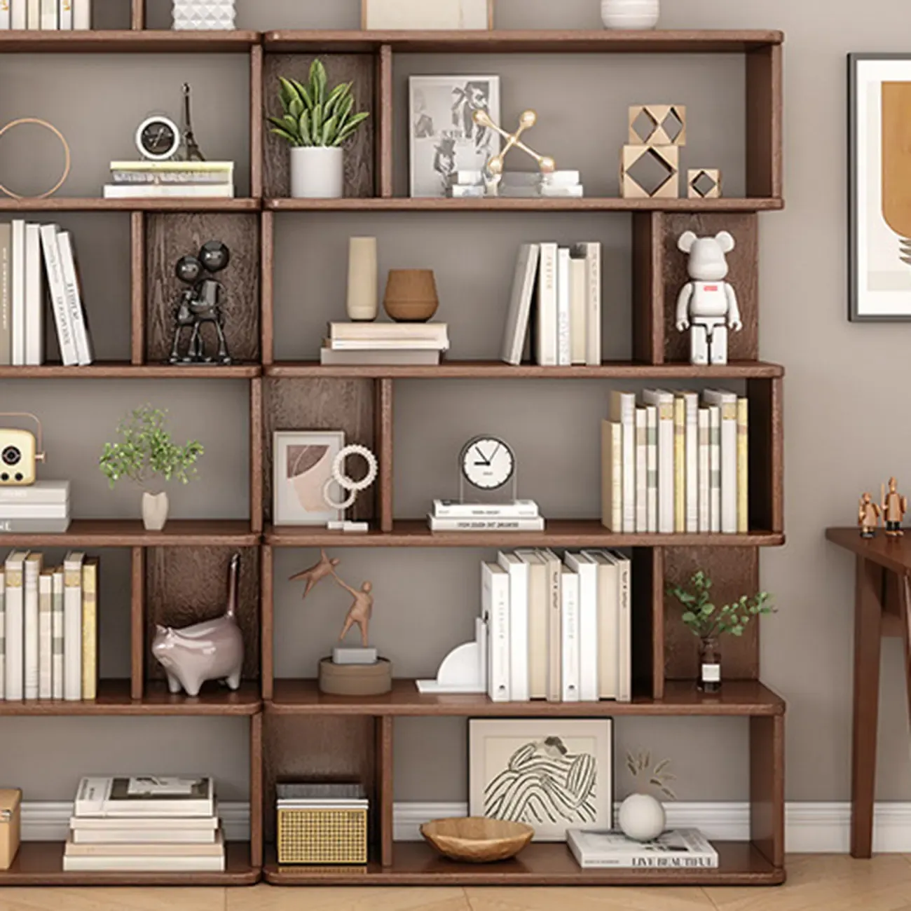 Mid-Century 6-Tier Open Back Wooden Bookshelf