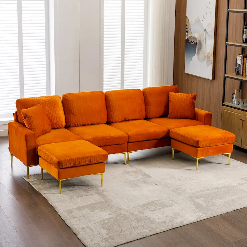 Velvet U-shaped modular detachable sectional sofa