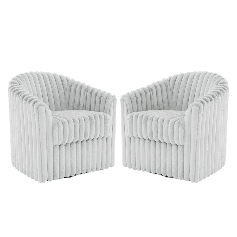 Faux Rabbit Fur Accent Chair 360-degree Swivel Barrel Chairs Set of 2