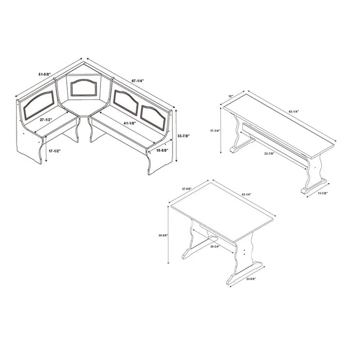 Linon Riki Honey Pine 3-piece Breakfast Nook Dining Set