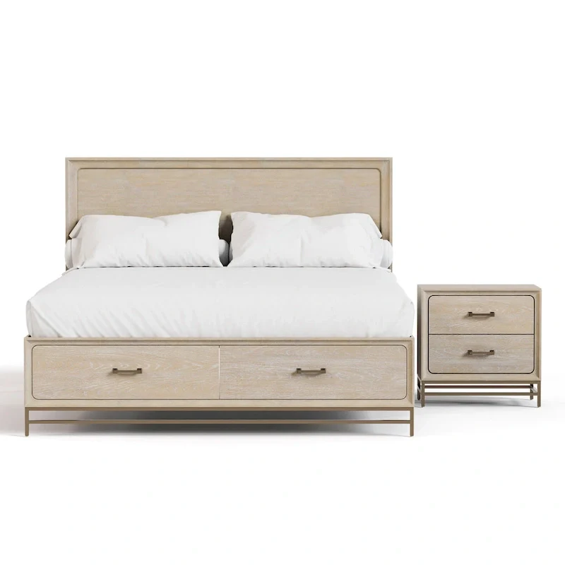 Furniture of America Drayden Transitional Oak Solid Wood 2-Piece Bed and Nightstand Bedroom Set