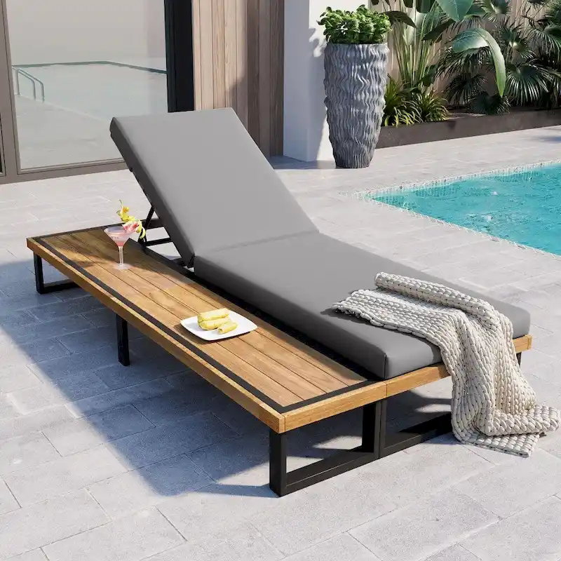 Outdoor Chaise Lounge Chair with 5-position Adjustable Backrest and Cushion
