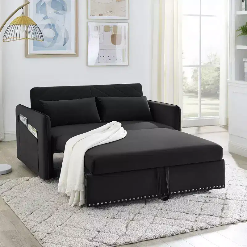 MAYEERTY Sleeper Sofa Bed with USB, 3-in-1 Adjustable Pull-Out Bed & Side Pocket (Velvet)