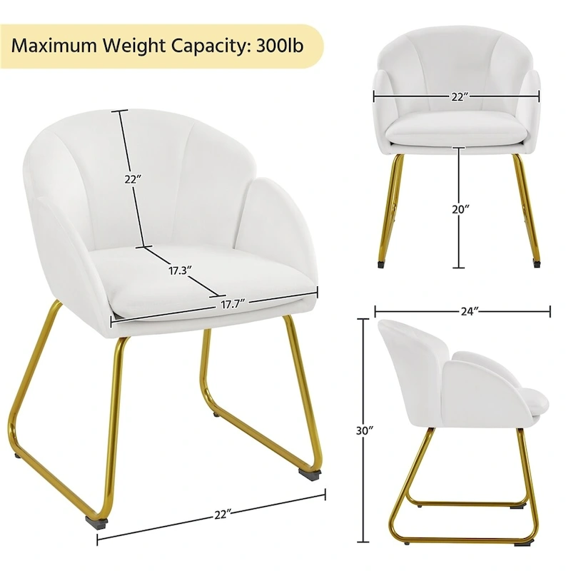 Yaheetech Flower Shape Velvet Armchair Accent Chair with Golden Metal Legs